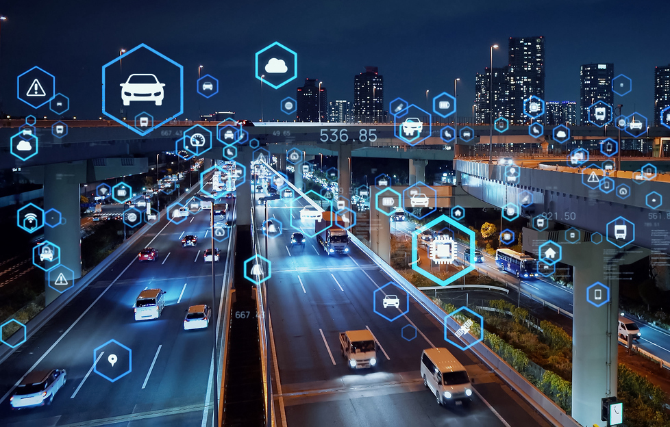 Transportation and technology concept. ITS (Intelligent Transport Systems). Mobility as a service.Telecommunication. IoT (Internet of Things). ICT (Information communication Technology).