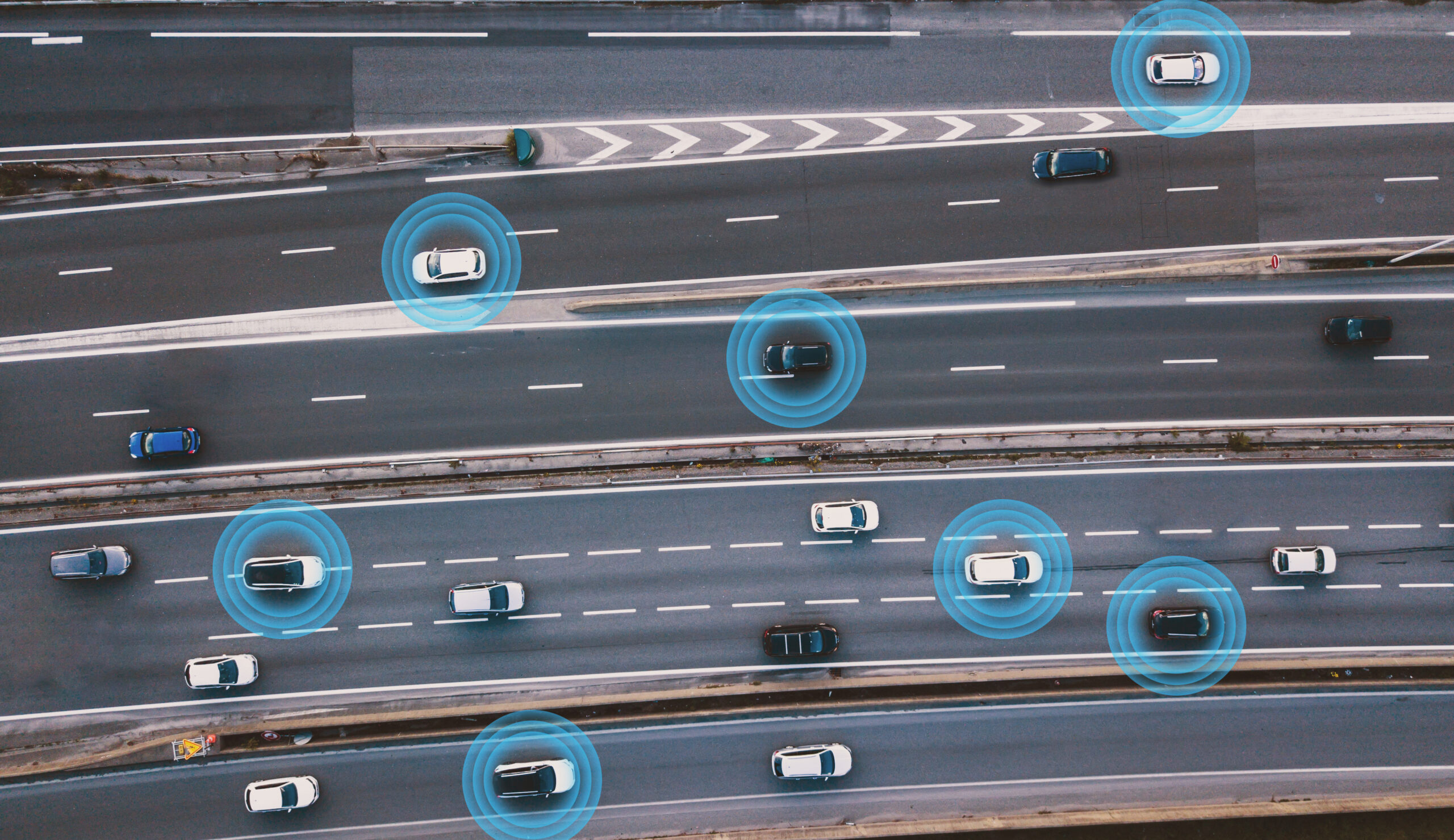 Smart cars driving on interstate