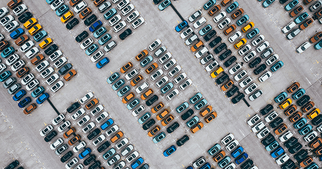 Aerial View of cars in a parking lot