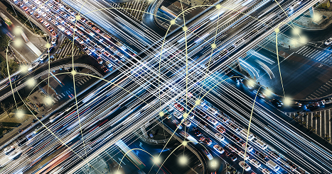 busy interstate system at night