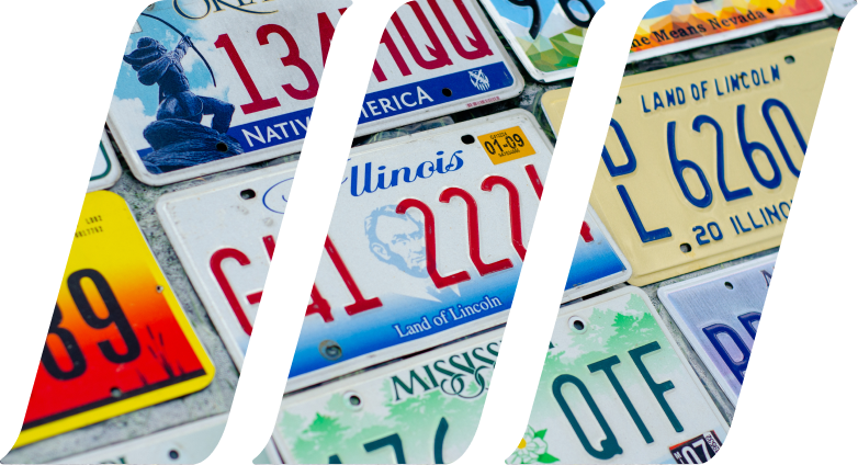 Grid of license plates from different states across america