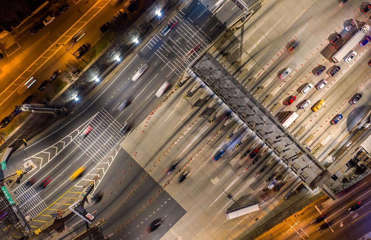 aerial perspective of a busy multilane road