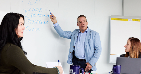 employees writing on white board