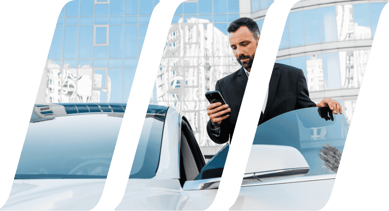 man with smartphone outside of car