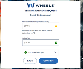 vendor login, screen showing payment and invoice information