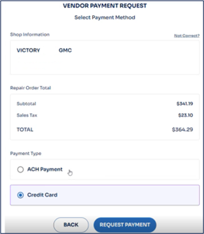 vendor payment request, selecting payment type