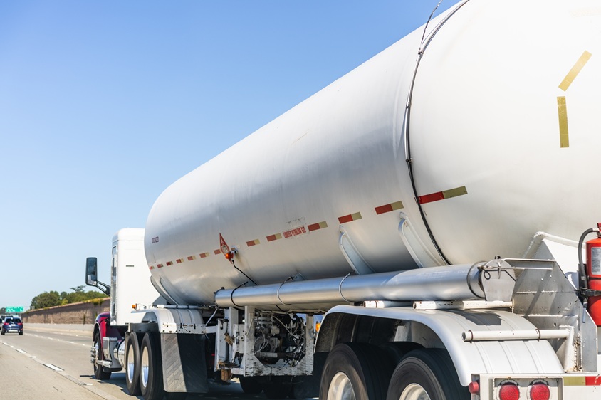 Tanker truck carrying liquefied petroleum gas driving on the freeway in East San Francisco Bay, California Tanker truck carrying liquefied petroleum gas driving on the freeway in East San Francisco Bay, California